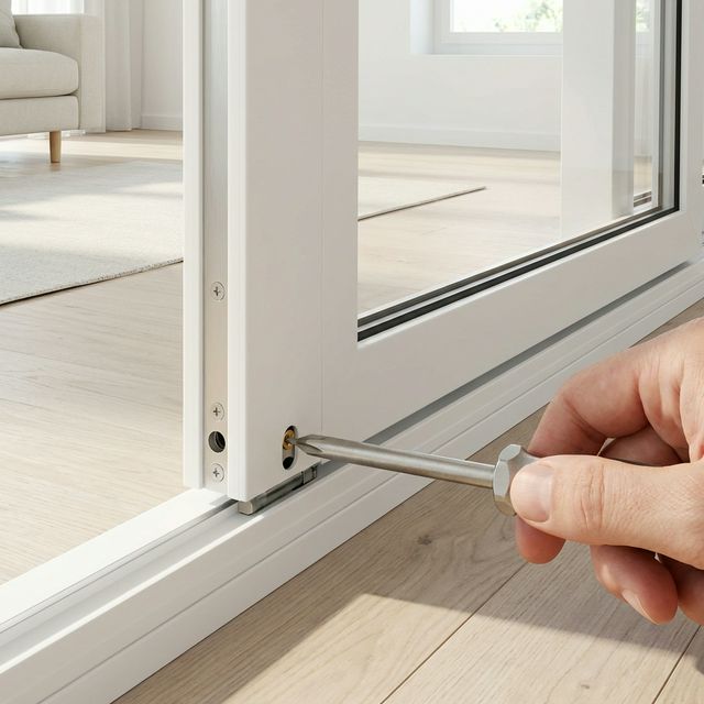 A repair step adjusting a door part with a screwdriver