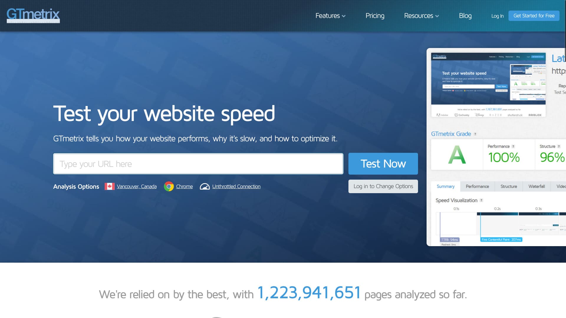 GTmetrixの計測画面
