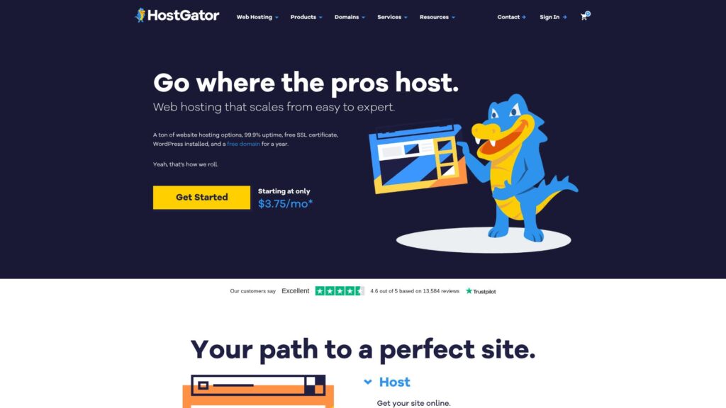 旧記事に掲載されていたHostGator公式サイトのスクリーンショット